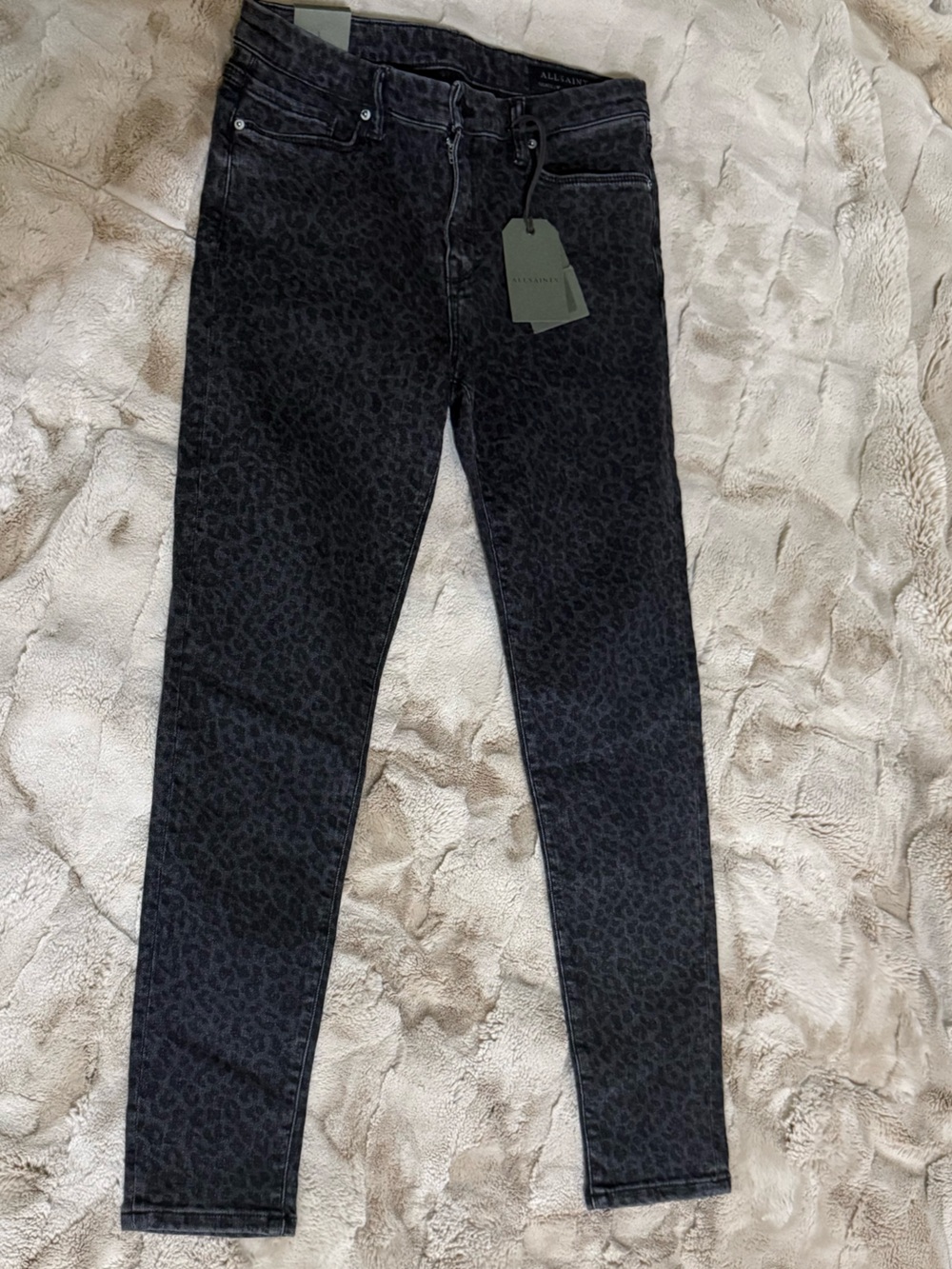 AllSaints Black Leopard-Print Skinny Jeans